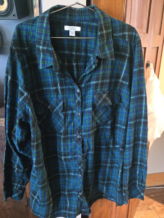 croft & barrow Tops - croft & barrow Blue and Green Plaid Button-Down Shirt